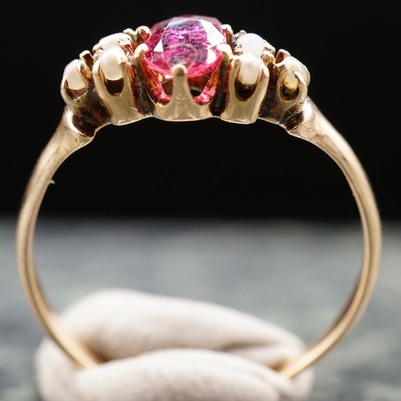 c.1880 Victorian Engagement Ring .52ct 6.5x4mm Natural Ruby Seed Pearls 14k - Picture 12 of 12